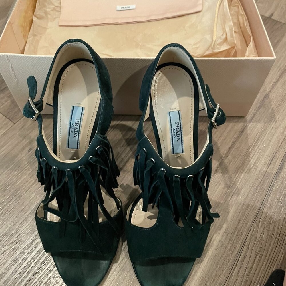 Prada Green Sued Fringe Sandals size 6